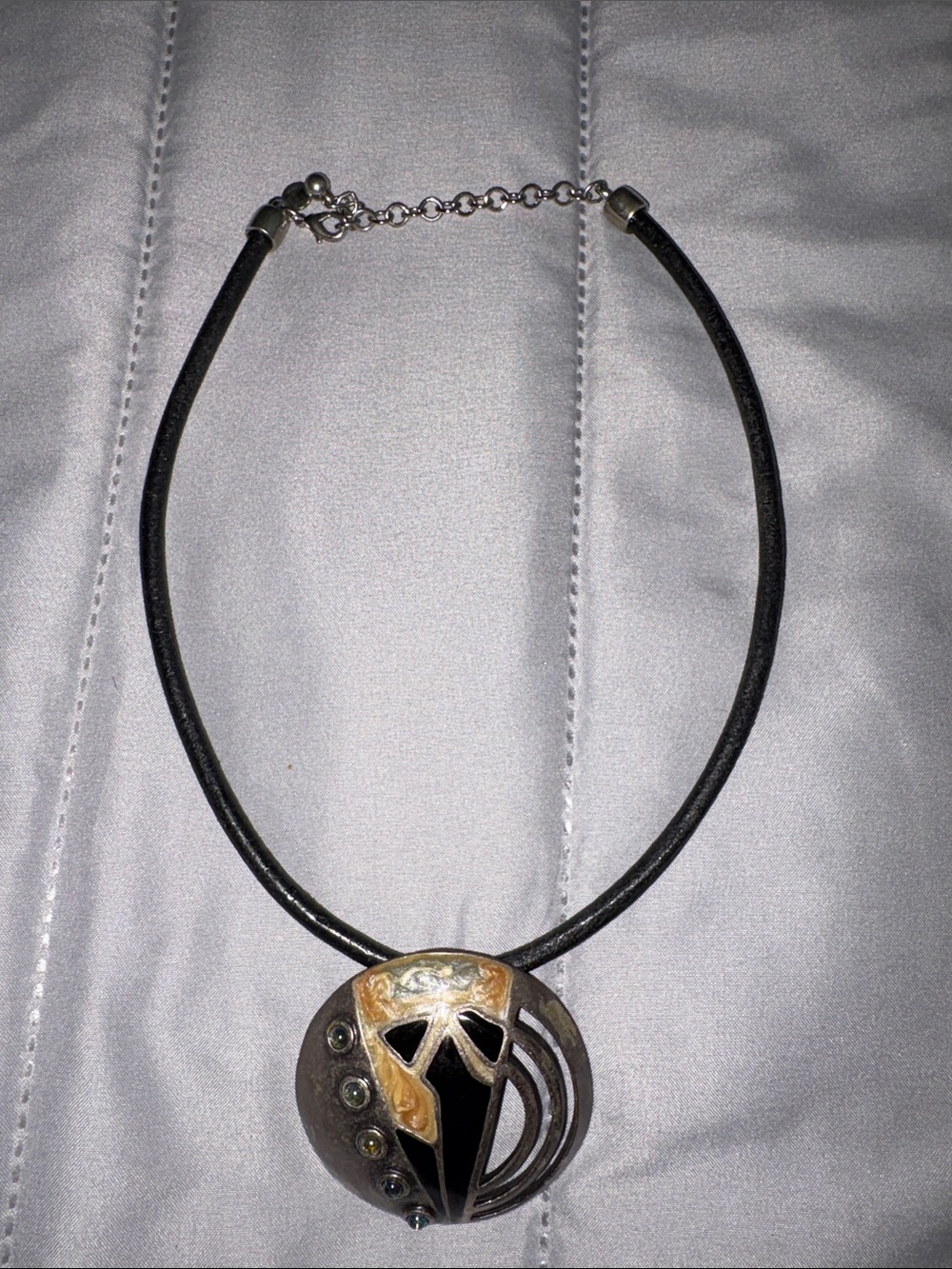 Chico’s Artisan Black Leather Pendant Necklace with Mixed Metal Accent